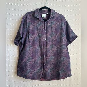 Murano Baird McNutt Linen‎ Blend Short Sleeve Geometric Pattern Sz XL Purple